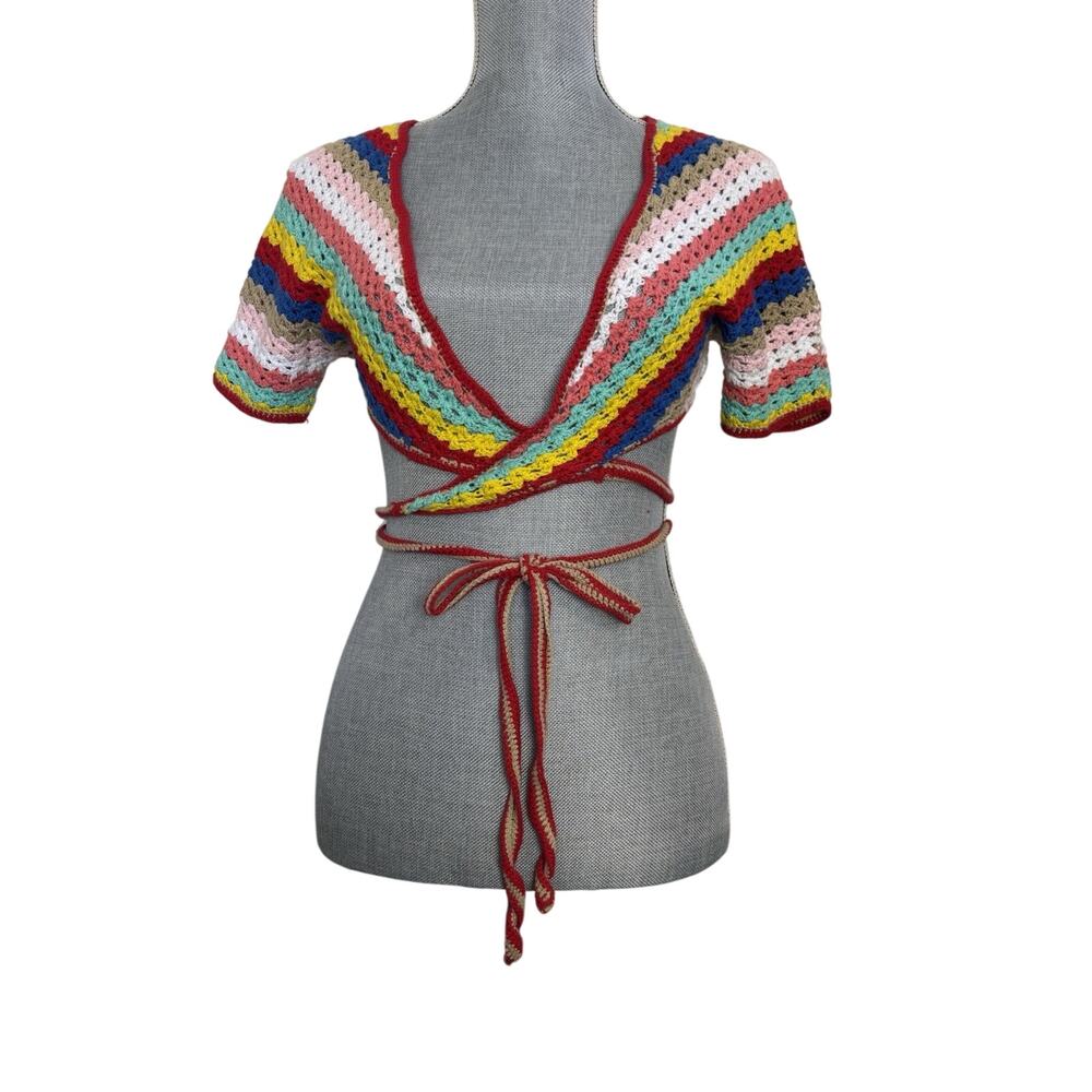 Wild Fox Gigi Rainbow Crochet Top Small Festival Boho Maximalist Dopamine Boho